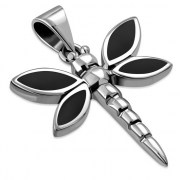Black Onyx Dragonfly Silver Pendant, p569